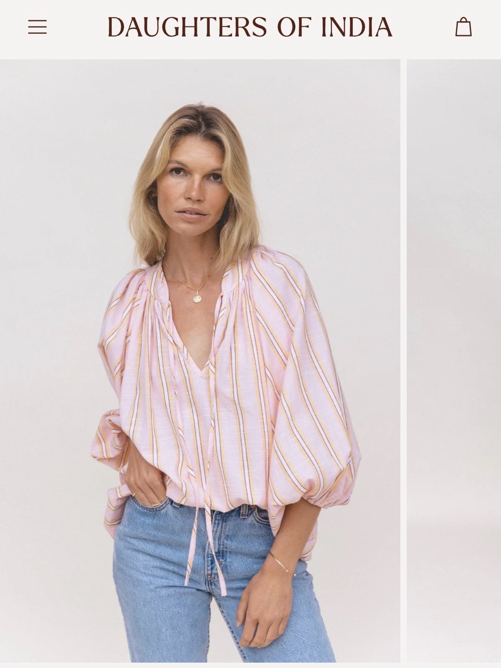 Daughters of India Poet Blouse in Vanilla - Picture 5 of 12